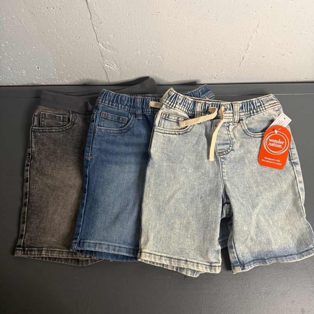 Wonder Nation Toddler Boy Drawstring Denim Shorts Size 5T NWT 3 Pair